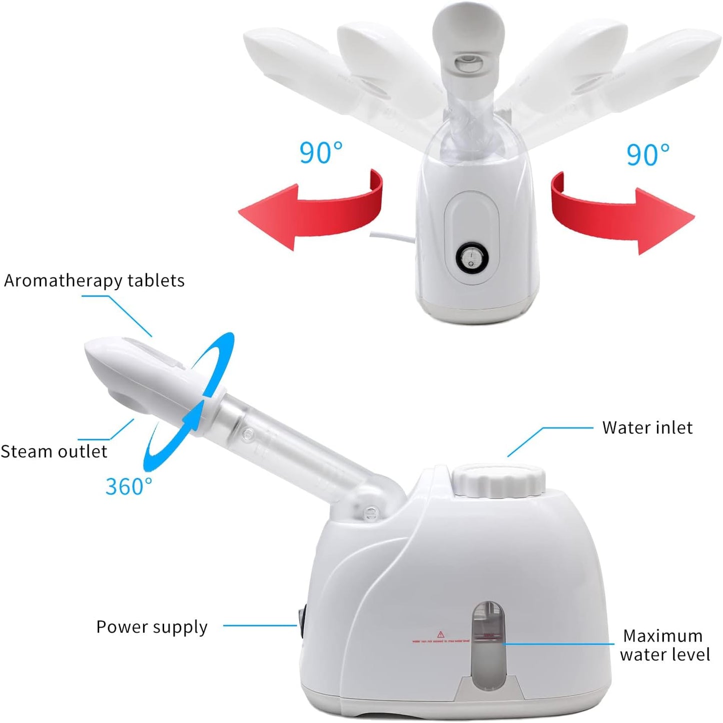 Facial Steamer with Extended Arm & Aromatherapy – Warm Mist Humidifier for Home Skin Care