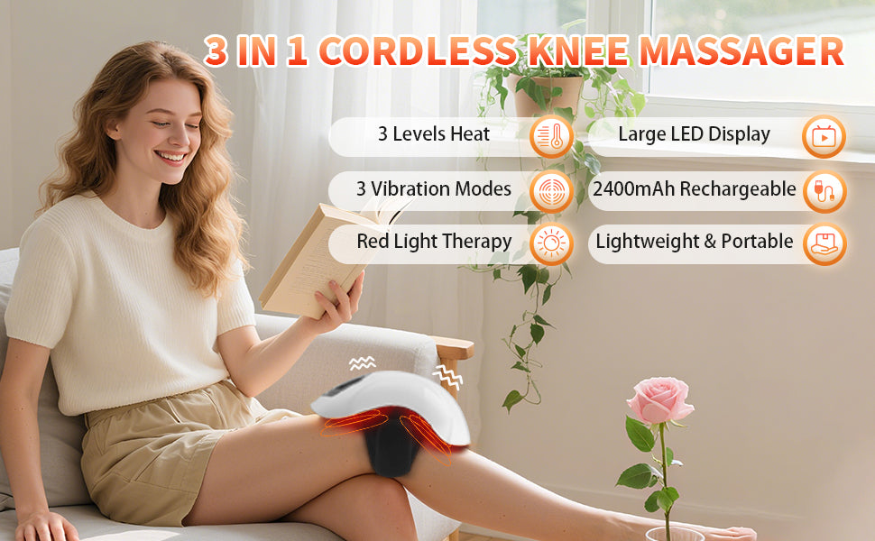 AZRA 3-in-1 Cordless Knee Massager with Heat, Vibration & Red Light