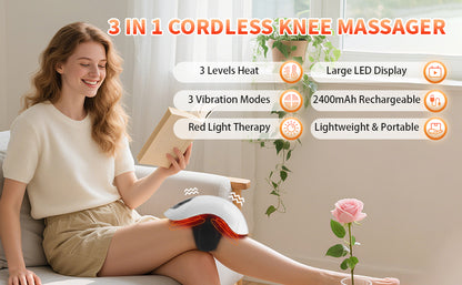 AZRA 3-in-1 Cordless Knee Massager with Heat, Vibration & Red Light