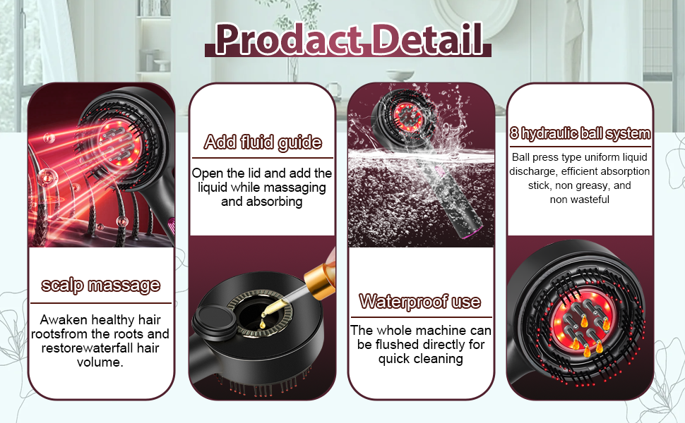 Electric Hair Oil Applicator & Electric Scalp Massager Brush, IPX7 Waterproof Hair Brushes