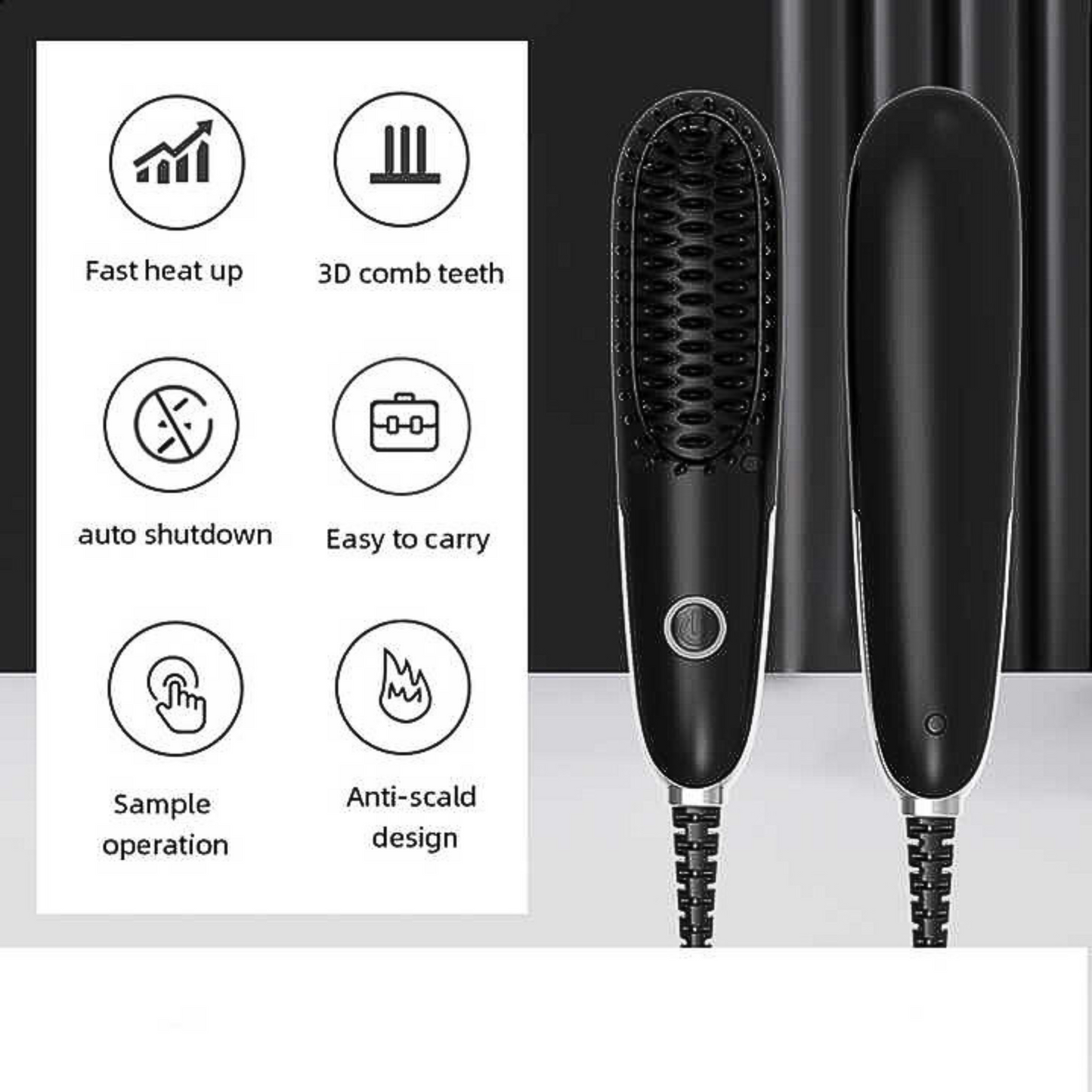 Electric Ceramic Ionic Heating Brush for Straightening Hair and Beard