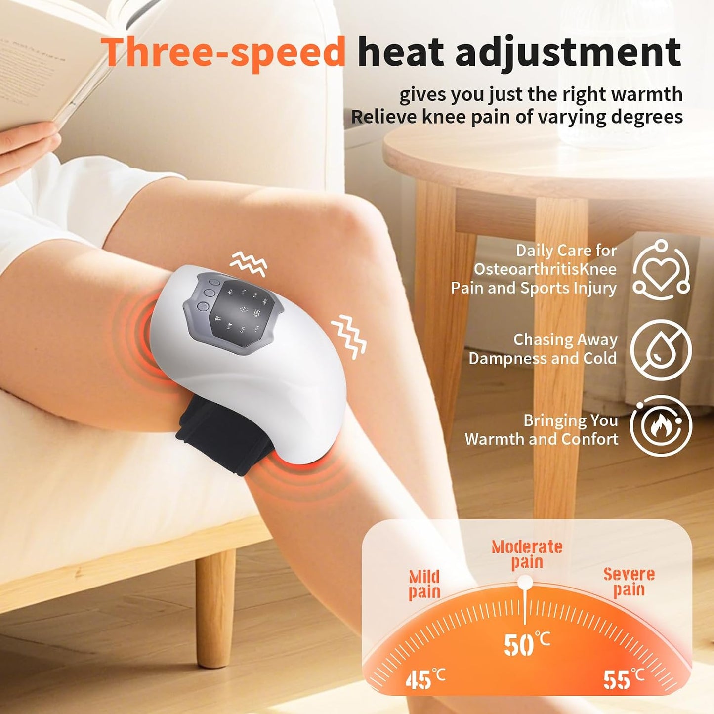 AZRA 3-in-1 Cordless Knee Massager with Heat, Vibration & Red Light