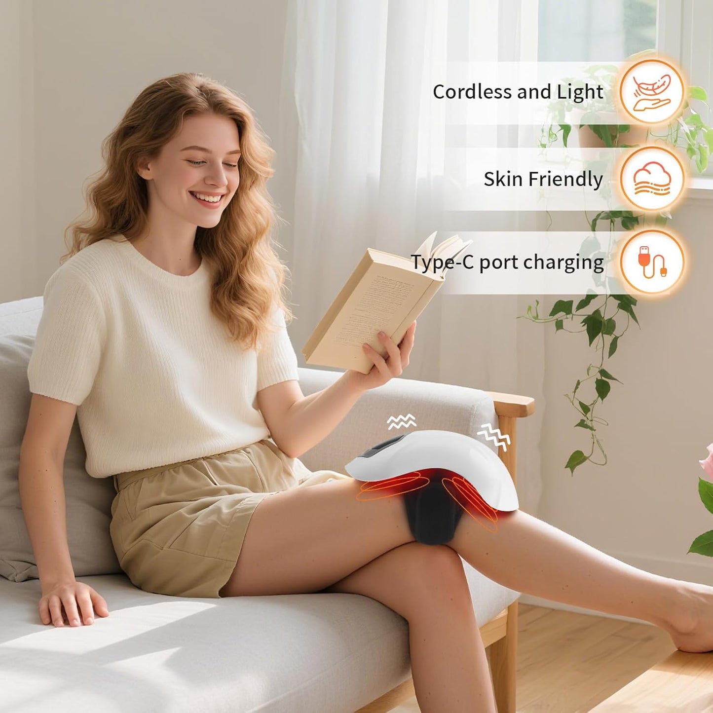 AZRA 3-in-1 Cordless Knee Massager with Heat, Vibration & Red Light