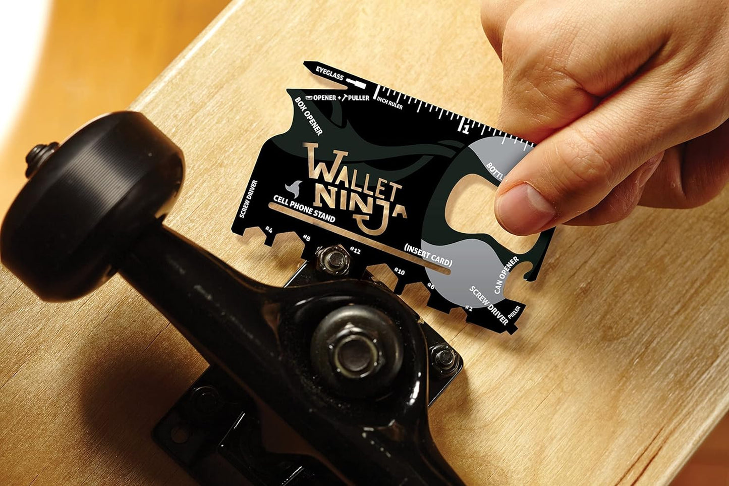 Wallet Ninja Multitool Card - 18 in 1 Credit Card Size Multitool for Quick Repairs, EDC Survival Gear, Bottle Opener, Camping - Cool Gadget and Stocking Filler